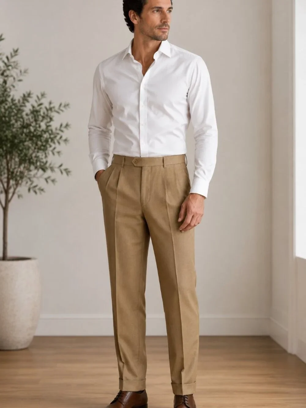 Santorelli Tan Dress Pants Men's Size 36 Pleated Cuffed Trousers